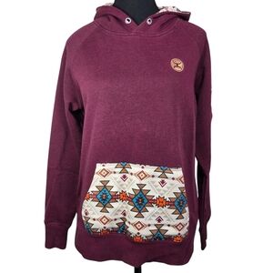 Hooey Women's Veracruz Maroon Hoodie with Aztec Pocket Size Med